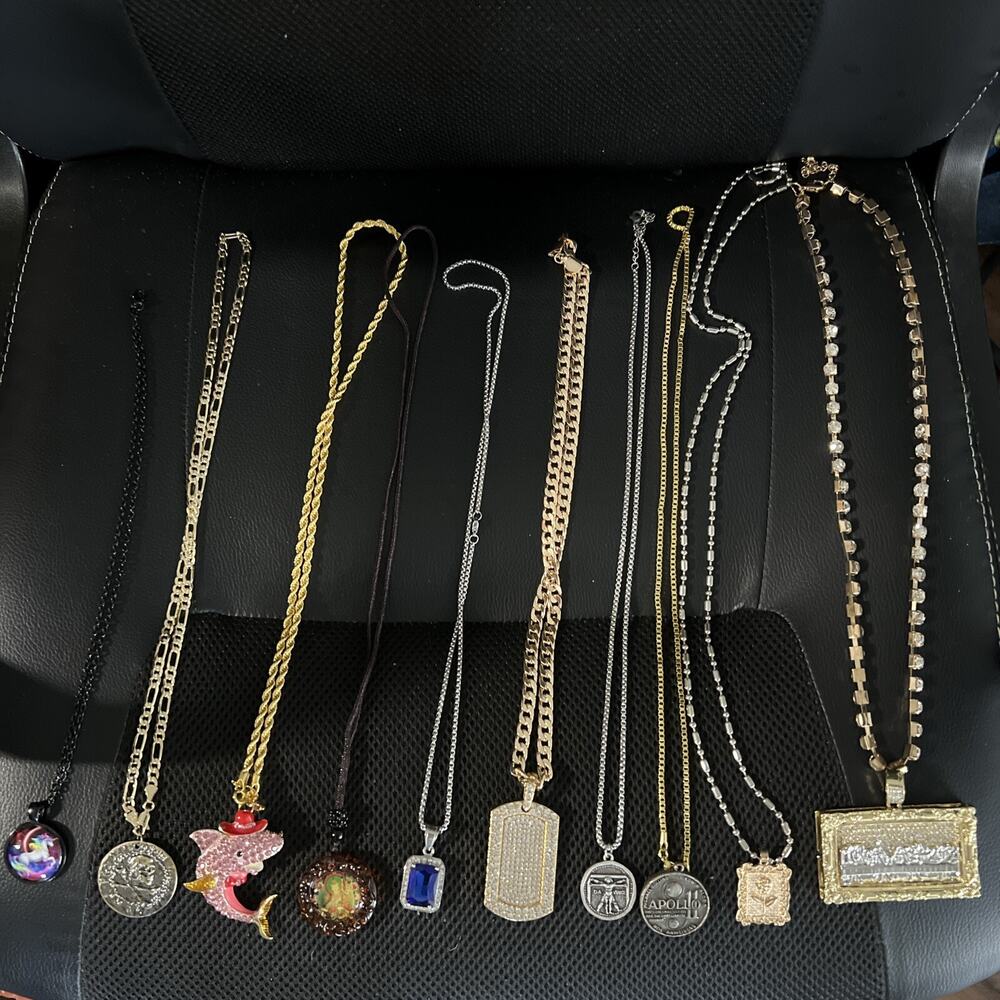 Lot Of 10Necklaces/Pendants X Chains mixed coin, space,animals,pirates, others